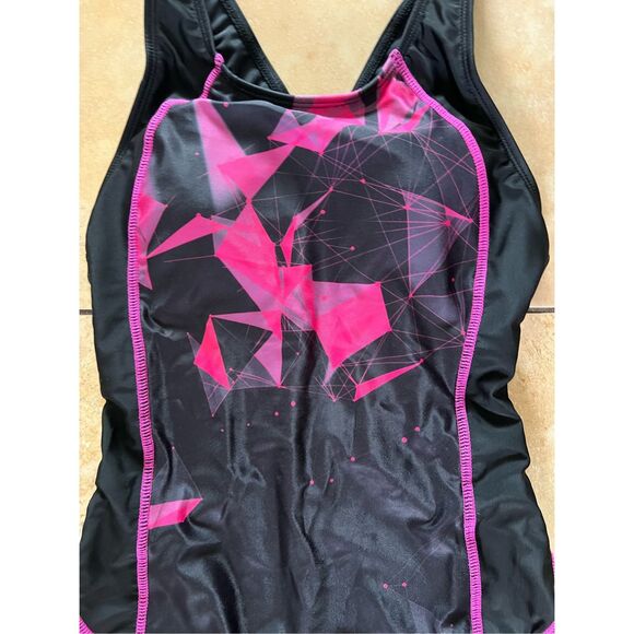 New Athletic High Waisted One Piece swimsuit Hot pink & black Galactic Design S - Picture 8 of 10